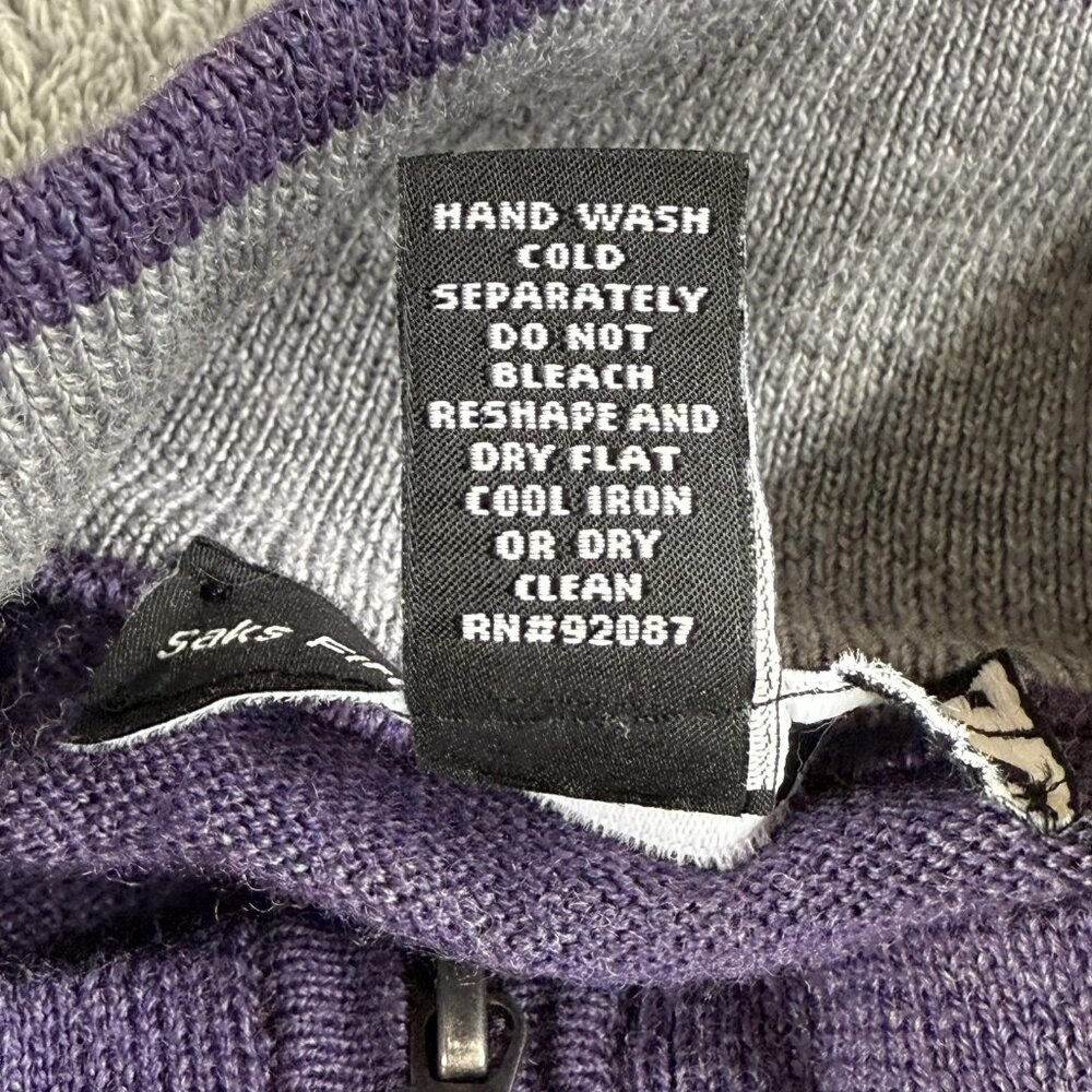 Saks Fifth Avenue Sweater Mens 3XL Purple Merino Wool Knit 1/4 Zip Pullover - Picture 9 of 13